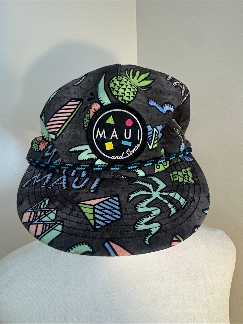 Maui and Sons Black Cap with Mint Green, Pastel Pink & Light Blue Accents